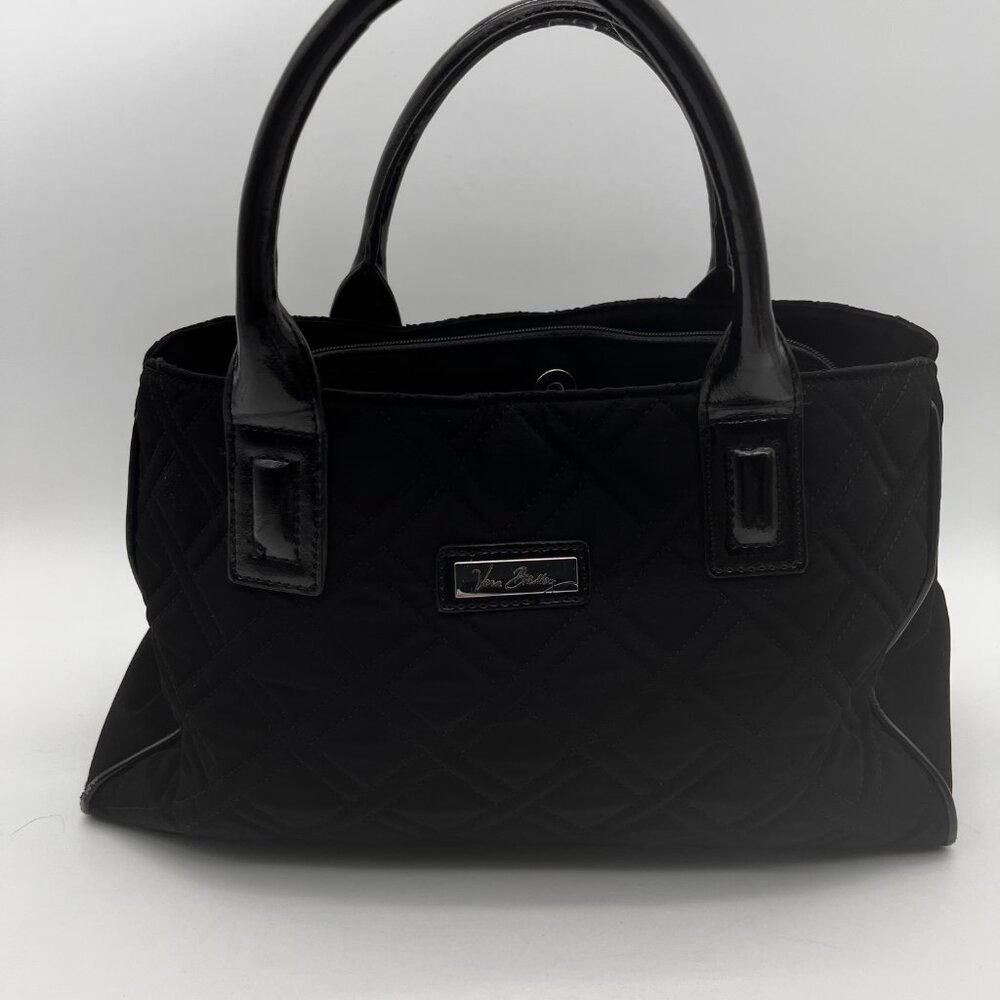Vera Bradley Black Quilted Double Handled Handbag Satchel Purse